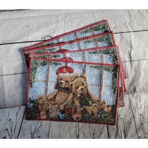 Vintage Teddy Bear Placemats 17x11.5in Tapestry Set of 4 Christmas Kitchen Decor